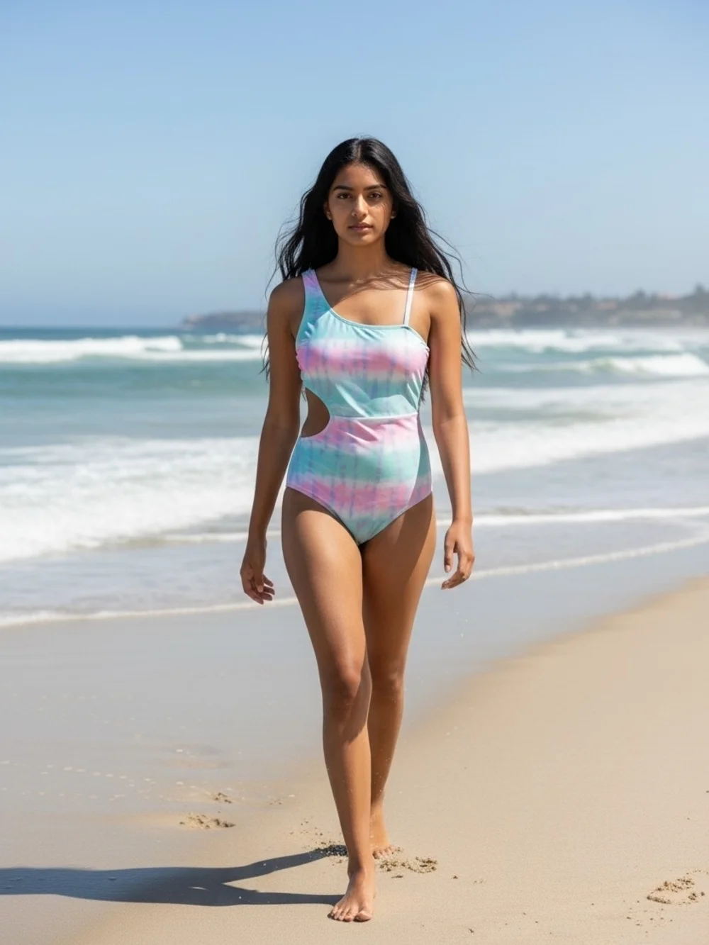 Girls Cute One-Piece Swimsuit in Pastel Tie-Dye EUC Medium 7/8 With  Side Cutout